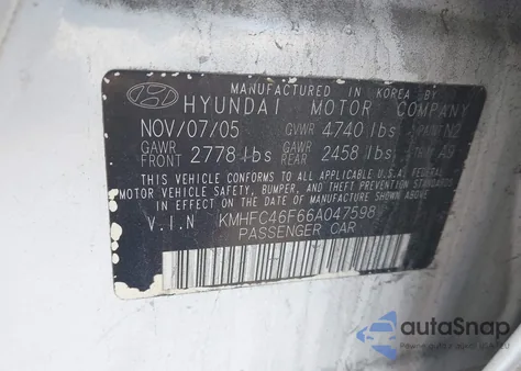 2006 Hyundai Azera Limited/Se from USA, damaged, VIN KMHFC46F66A047598